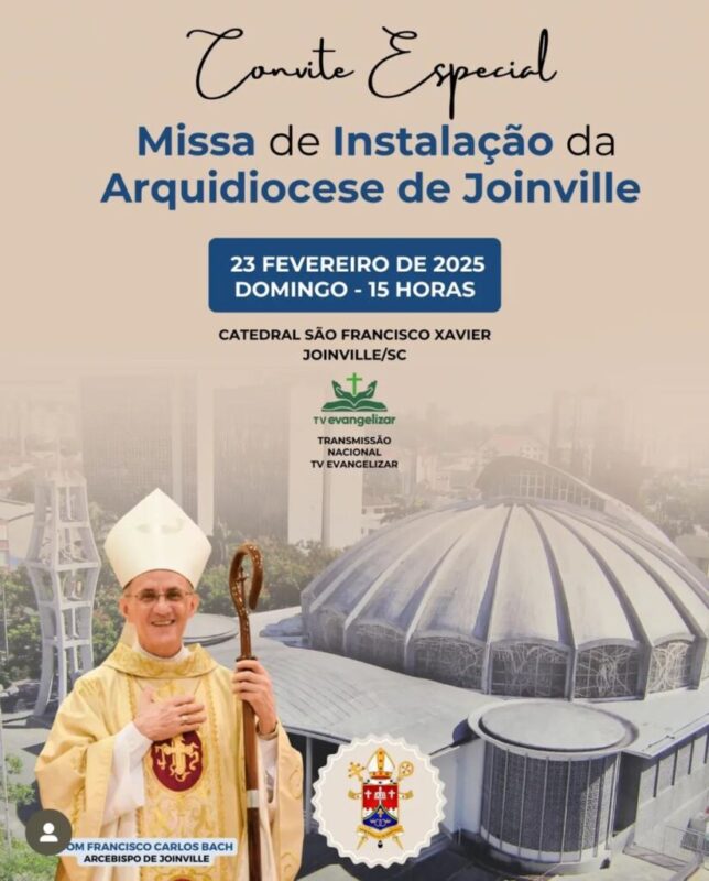 Diocese de Blumenau convida para a Missa de Instalação da Arquidiocese de Joinville